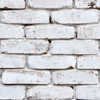 Close-up of a white-washed brick wall displaying a rustic, uneven white finish that preserves the natural texture and variations of the underlying red brick, visible through patches where the white coating is thinner