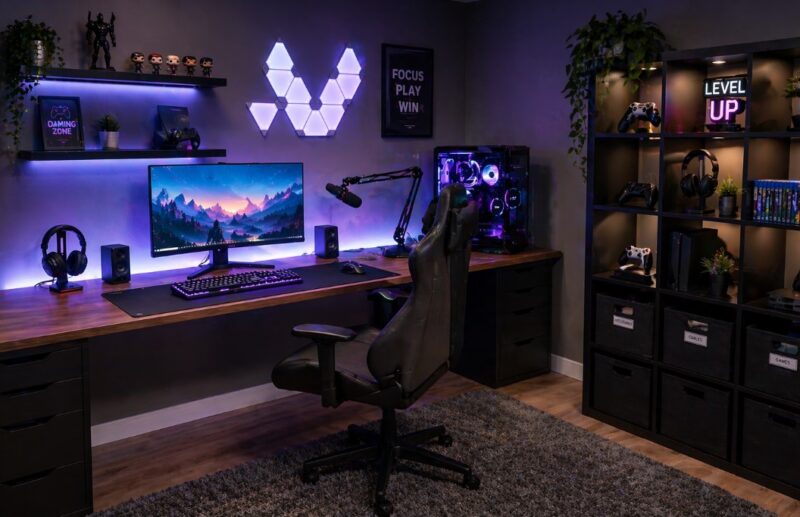 gaming room setup image with Organising and tidying the space